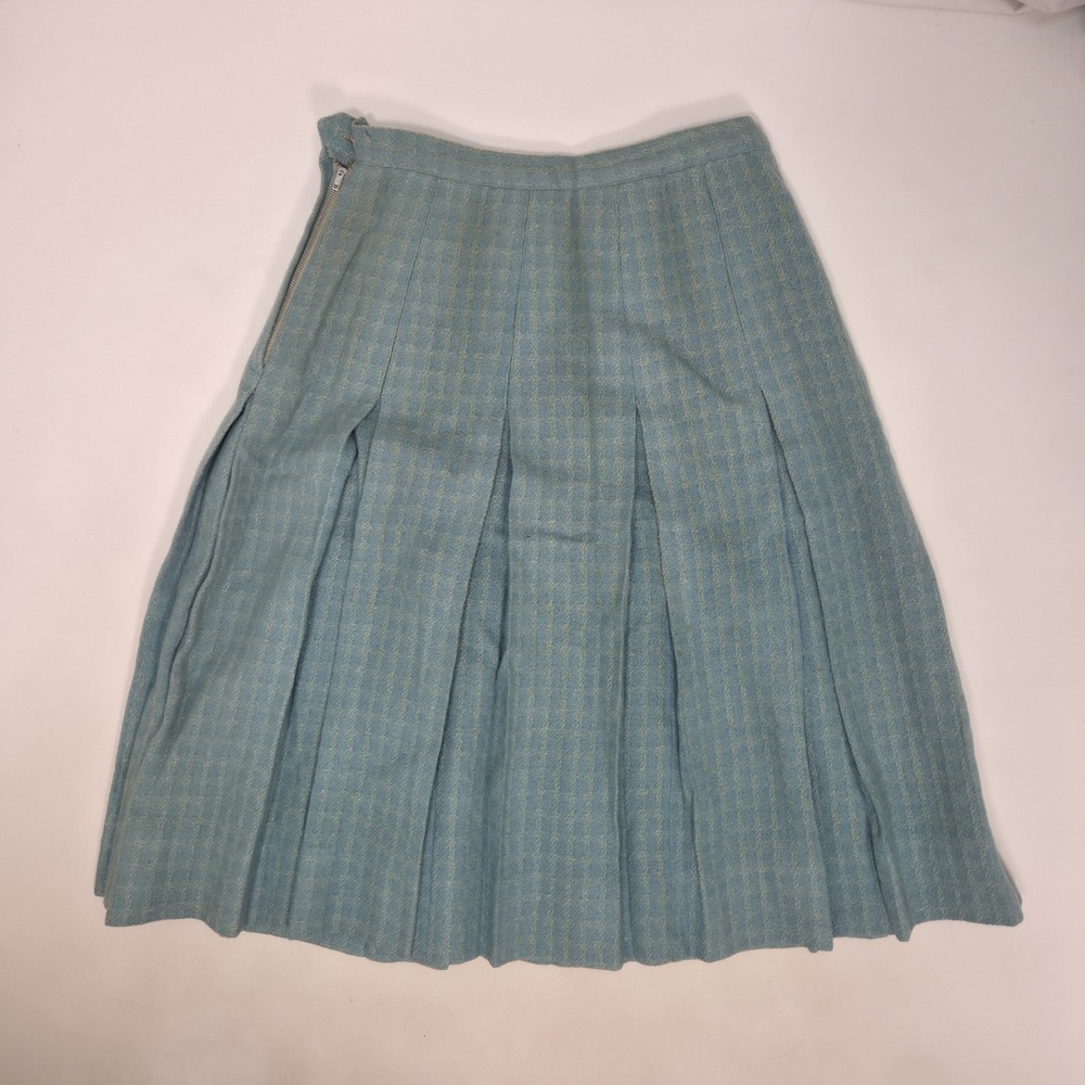 True Vintage Mid Century Joyce Of Chicago Silk Wool Plaid Skirt Heritage 14 Blue - Picture 7 of 7